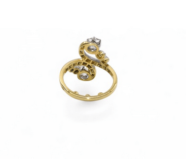 Bague 53 Bague Harmonie Belle Époque Art nouveau en or gris et blanc 18 carats 58 Facettes be