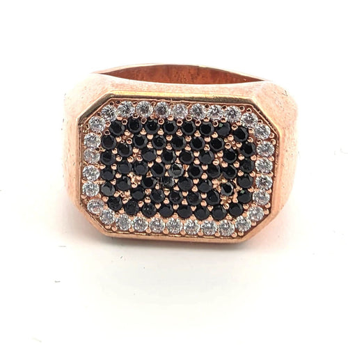 Bague 55 Bague en or rose 18 kt avec diamants noirs et blancs 58 Facettes AN/001