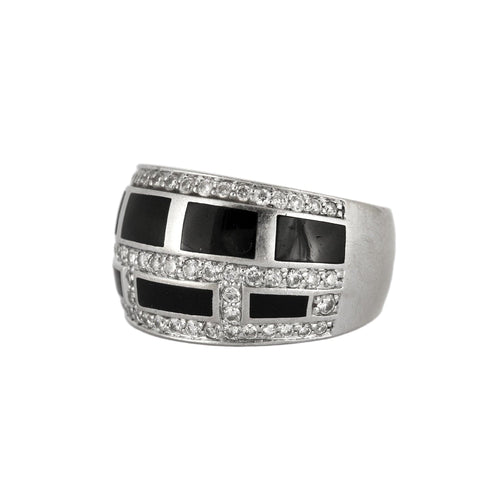 Bague 51.5 Bague jonc émaillée en or blanc et diamants 58 Facettes BO/230029 RIV