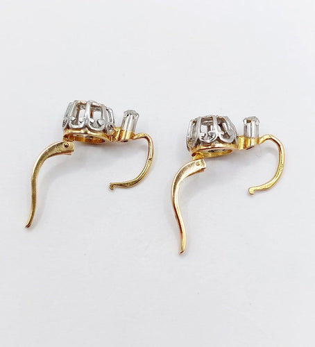 Boucles d'oreilles Dormeuses anciennes en or 18k et platine, diamants taille rose 58 Facettes A07093