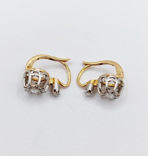 Boucles d'oreilles Dormeuses anciennes en or 18k et platine, diamants taille rose 58 Facettes A07093