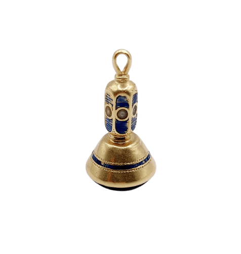 Pendentif Pendentif sceau antique en or 18 k avec agate gravée, émail bleu et perles 58 Facettes A07099