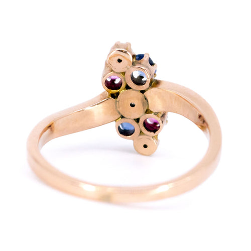 Bague 53 Bague Art nouveau - Cluster en or 14k avec diamants, saphirs, rubis et perles 58 Facettes 3F5425ABC9734D598422D7412A27156B