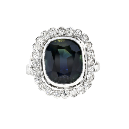 Bague en or blanc, saphir et diamants