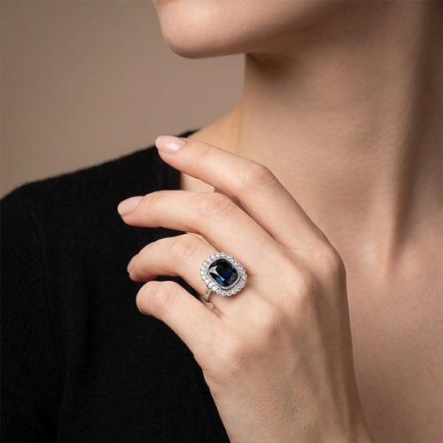 Bague 50 Bague - Saphir et diamants en or blanc 58 Facettes OC-61100179