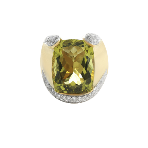 Bague en or jaune, quartz et diamants