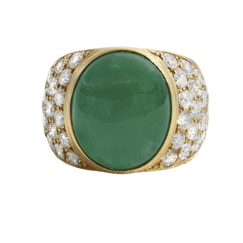 Bague 56 Bague cabochon en or jaune, émeraude et diamants 58 Facettes 61300078