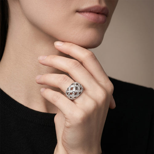 Bague 58 Croisillon - Bague en or blanc et diamants 58 Facettes 61E00458