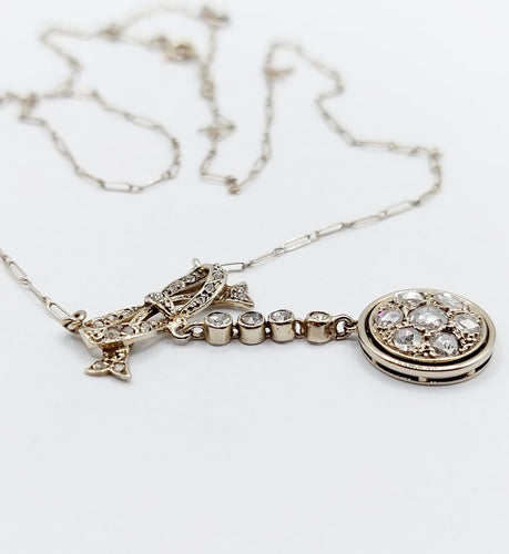Collier Collier Art déco en or blanc 18k et platine, diamants taille rose 58 Facettes A07032