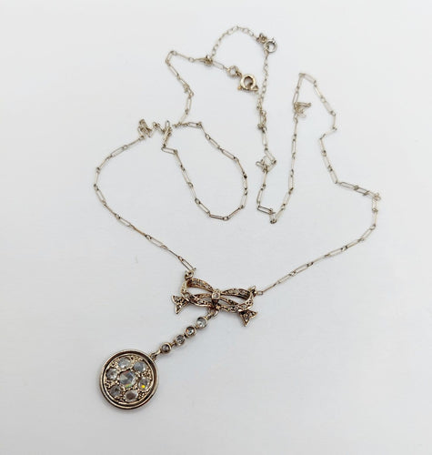 Collier Collier Art déco en or blanc 18k et platine, diamants taille rose 58 Facettes A07032
