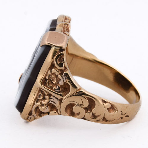 Bague 62 Bague chevalière ancienne - Or jaune 18 ct et sardoine gravée armoiries 58 Facettes AN640 '(04429)