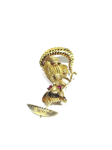 Broche Broche écureuil articulée en or champagne et rubis synthétiques 58 Facettes id: 1755465
