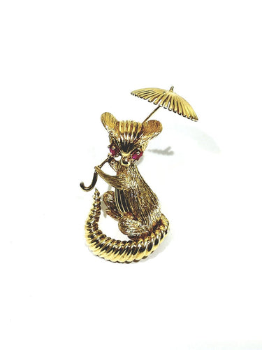 Broche Broche écureuil articulée en or champagne et rubis synthétiques 58 Facettes id: 1755465