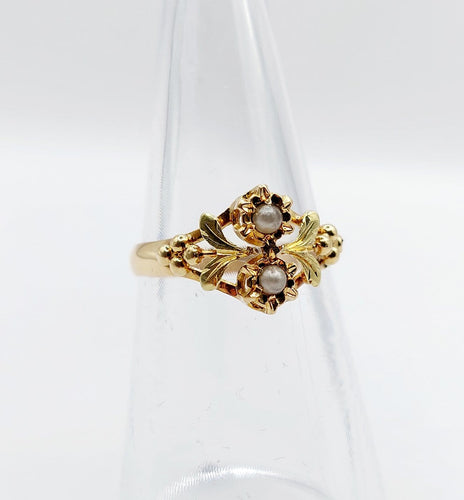 Bague 52 Bague toi et moi Art nouveau en or jaune 18 carats et perles 58 Facettes A07003