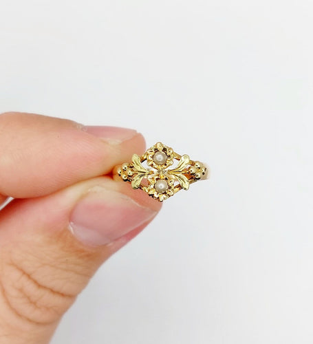 Bague 52 Bague toi et moi Art nouveau en or jaune 18 carats et perles 58 Facettes A07003