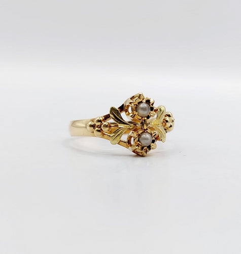 Bague 52 Bague toi et moi Art nouveau en or jaune 18 carats et perles 58 Facettes A07003
