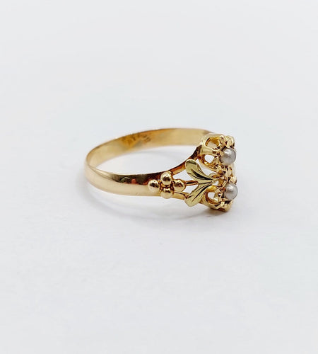 Bague 52 Bague toi et moi Art nouveau en or jaune 18 carats et perles 58 Facettes A07003