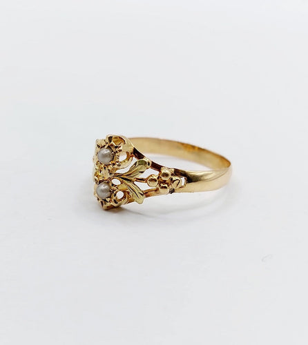 Bague 52 Bague toi et moi Art nouveau en or jaune 18 carats et perles 58 Facettes A07003