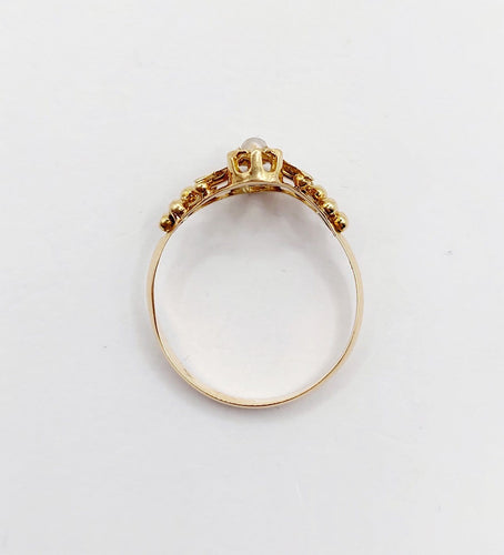 Bague 52 Bague toi et moi Art nouveau en or jaune 18 carats et perles 58 Facettes A07003