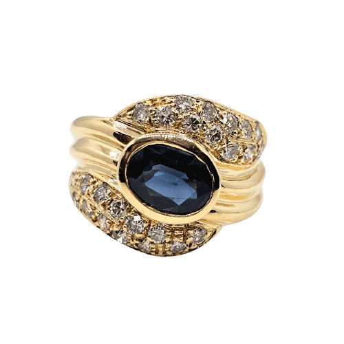Bague 54 Bague bandeau vintage saphir et diamants en or jaune 18 carats 58 Facettes 695