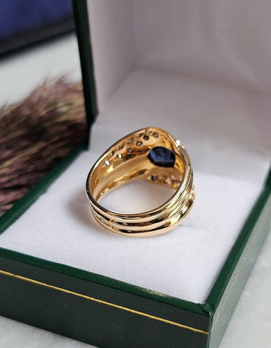 Bague 54 Bague bandeau vintage saphir et diamants en or jaune 18 carats 58 Facettes 695