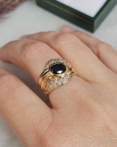 Bague 54 Bague bandeau vintage saphir et diamants en or jaune 18 carats 58 Facettes 695