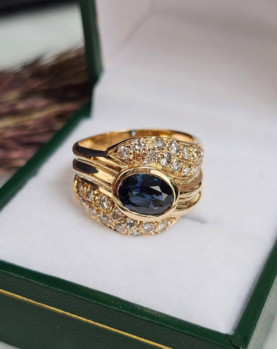 Bague 54 Bague bandeau vintage saphir et diamants en or jaune 18 carats 58 Facettes 695