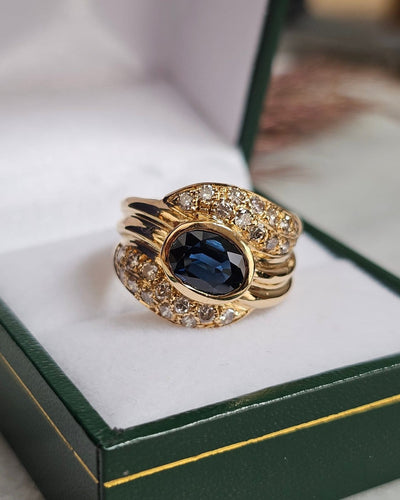 Bague 54 Bague bandeau vintage saphir et diamants en or jaune 18 carats 58 Facettes 695