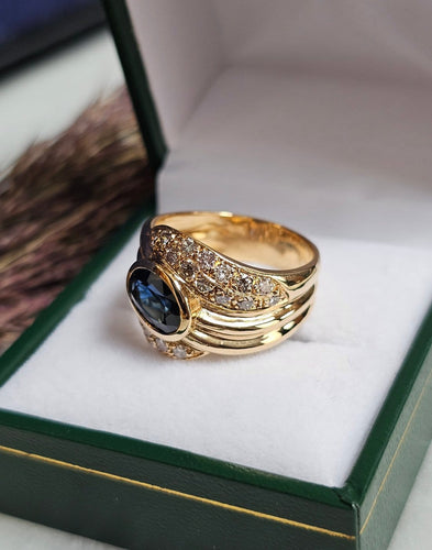 Bague 54 Bague bandeau vintage saphir et diamants en or jaune 18 carats 58 Facettes 695