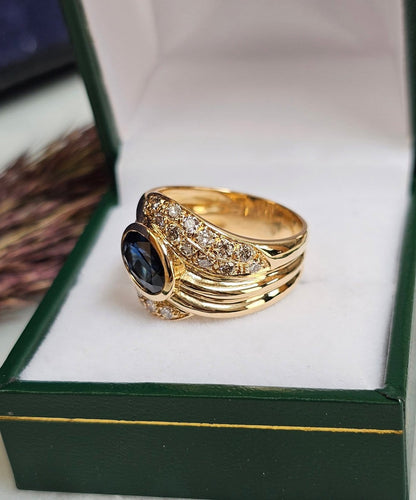 Bague 54 Bague bandeau vintage saphir et diamants en or jaune 18 carats 58 Facettes 695