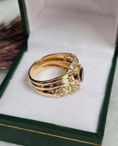 Bague 54 Bague bandeau vintage saphir et diamants en or jaune 18 carats 58 Facettes 695