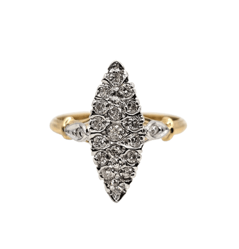 Bague 52 Bague marquise vintage en or jaune et blanc 18 carats et diamants 58 Facettes 678