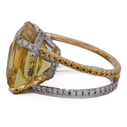 Bague 52 Bague vintage « Villa » - Béril et diamants en or 18 kt 58 Facettes AN632 (00829)