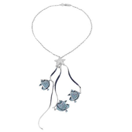 Collier Océan - Collier en or blanc, saphir, diamants et zircon 58 Facettes OC-63700140