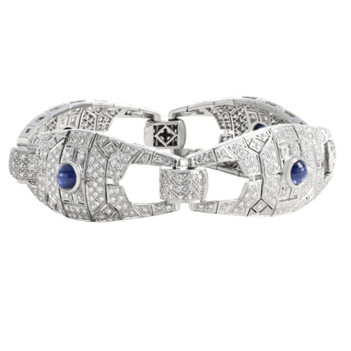 Bracelet en or blanc, saphirs cabochons et diamants