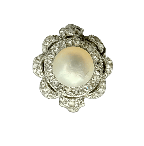 Bague 48.5 Bague Art Nouveau motif floral en or jaune 18 carats, perle et diamants 58 Facettes Bague 002