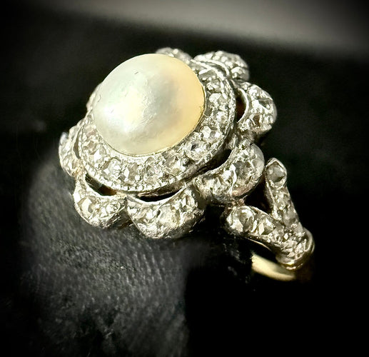 Bague 48.5 Bague Art Nouveau motif floral en or jaune 18 carats, perle et diamants 58 Facettes Bague 002