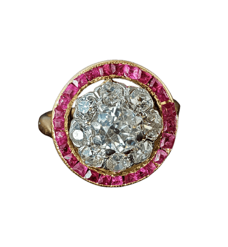 Bague 56 Bague Art déco en or 18 carats, diamants taille ancienne et rubis 58 Facettes Bague 003