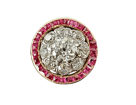 Bague 56 Bague Art déco en or 18 carats, diamants taille ancienne et rubis 58 Facettes Bague 003