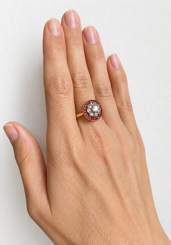 Bague 56 Bague Art déco en or 18 carats, diamants taille ancienne et rubis 58 Facettes Bague 003