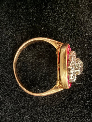 Bague 56 Bague Art déco en or 18 carats, diamants taille ancienne et rubis 58 Facettes Bague 003