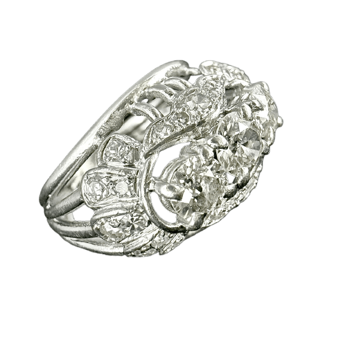 Bague 50 Bague trilogie style Art déco en or blanc 18 carats et diamants 58 Facettes Bague 006