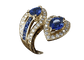 Bague 54.5 Bague - Saphirs poire et calibrés, diamants en or jaune 18 carats 58 Facettes Bague 009