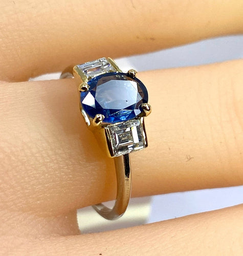 Bague 56 Bague en or 18 carats avec saphir de Ceylan et diamants 58 Facettes AB715
