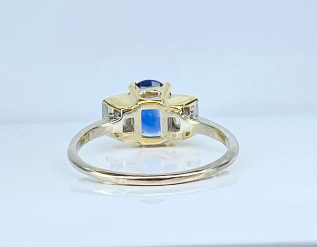 Bague 56 Bague en or 18 carats avec saphir de Ceylan et diamants 58 Facettes AB715