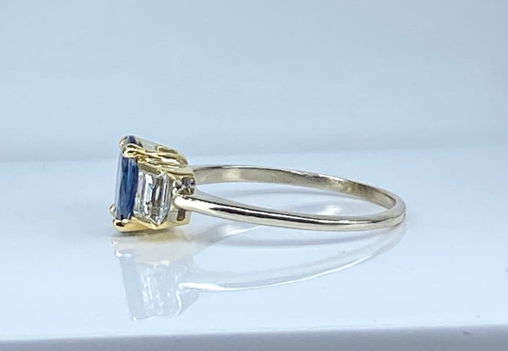 Bague 56 Bague en or 18 carats avec saphir de Ceylan et diamants 58 Facettes AB715