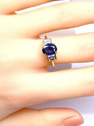 Bague 56 Bague en or 18 carats avec saphir de Ceylan et diamants 58 Facettes AB715