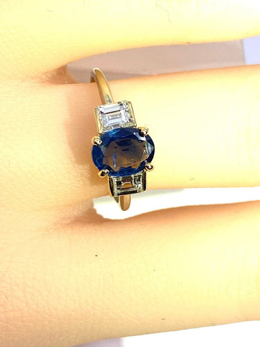 Bague 56 Bague en or 18 carats avec saphir de Ceylan et diamants 58 Facettes AB715