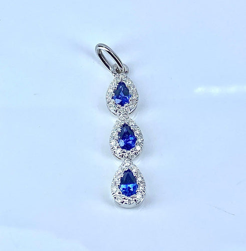Pendentif Pendentif - Trois gouttes en or blanc 18 carats, saphirs et diamants 58 Facettes AB719