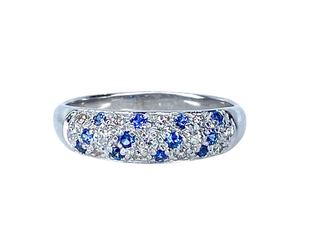 Bague 57 Bague jonc - Or blanc 18 carats, diamants et saphirs de Ceylan 58 Facettes AB720